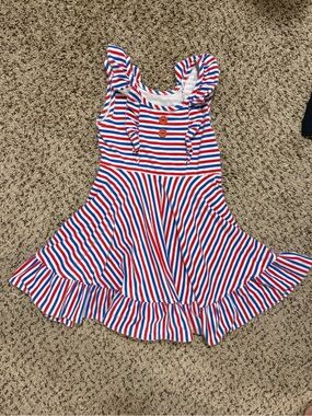 Eleanor Rose Red, White & Blue Striped Ruffle Twirl Dress❤️🤍💙